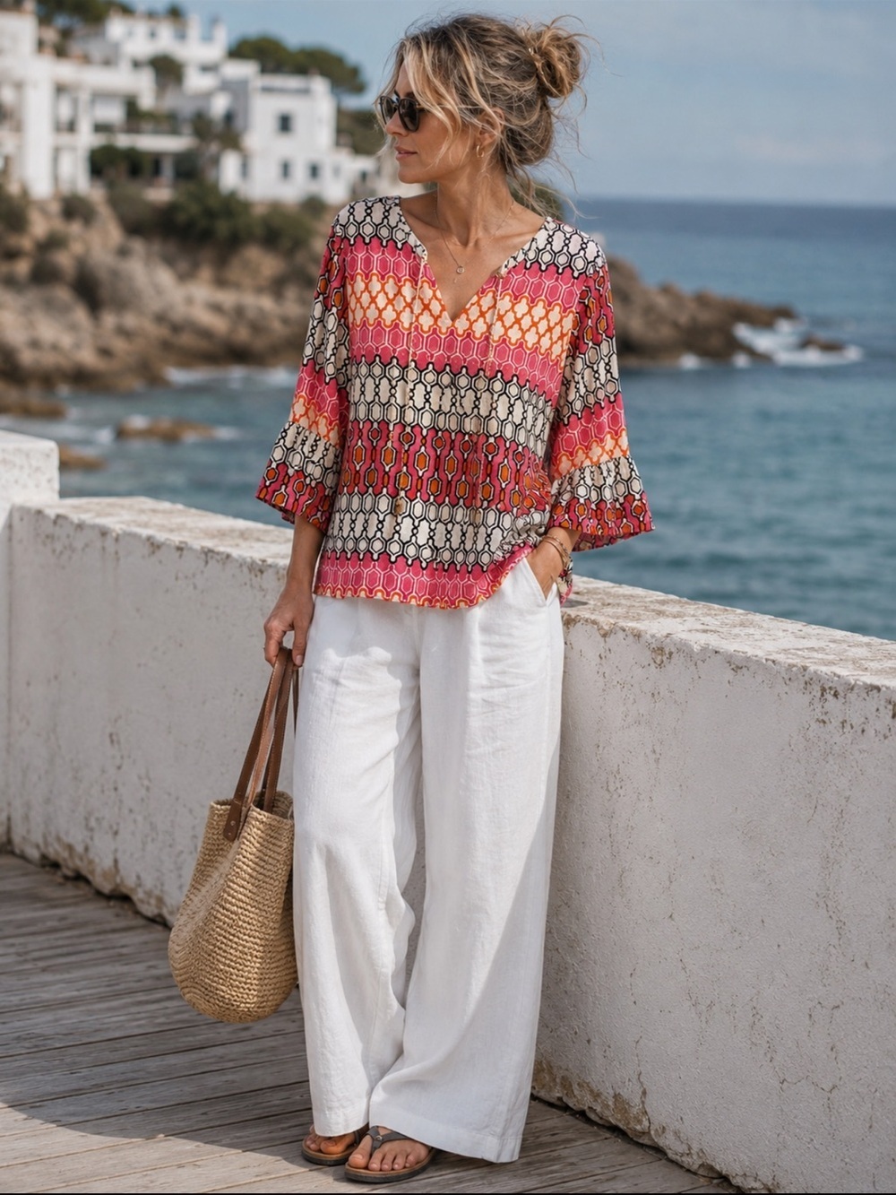Rafaella Weekend - Pink, Orange, Black, White Pattern - Beachy - Size XL